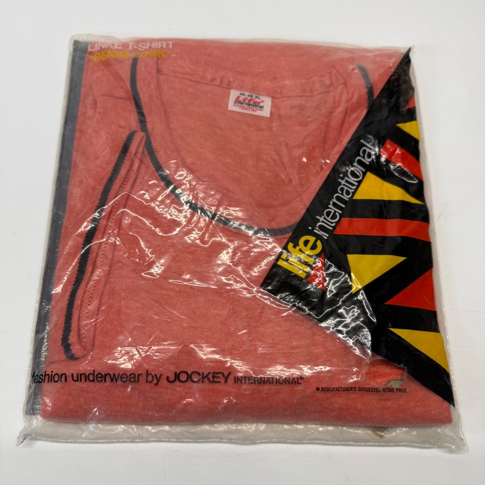 Vintage Jockey Life International T-Shirt Mens XL Red Denim Look 8354 1970s